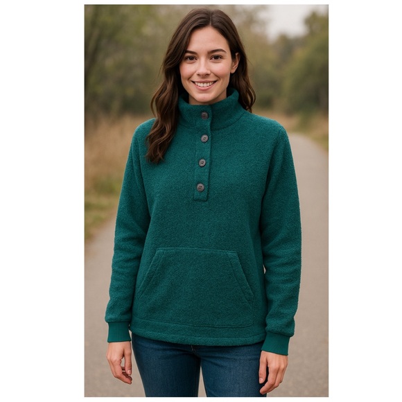 •ON 34TH• Quarter Button Pullover Sweater Jacket in Dark Forest Green Size M - Picture 1 of 13